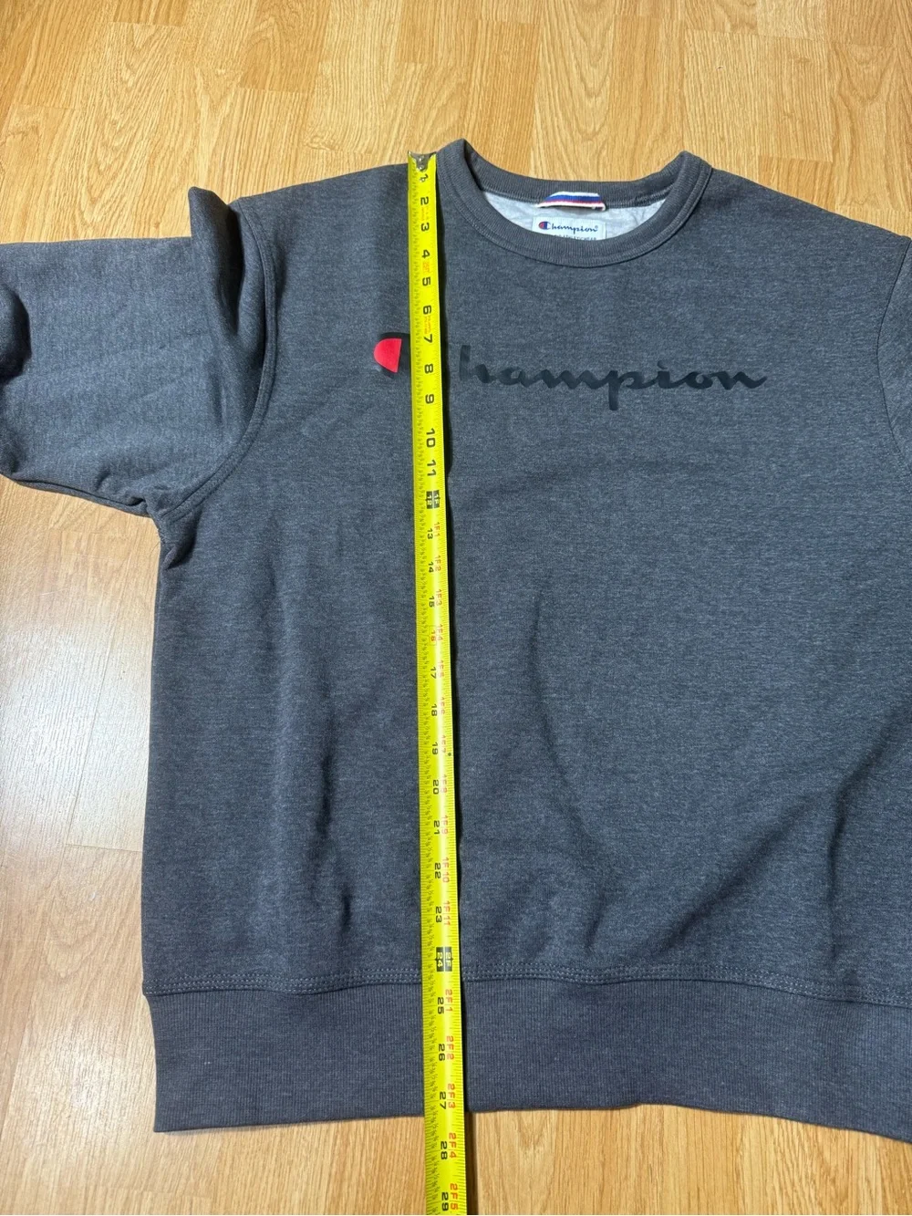 Champion Men’s Crewneck Sweatshirt in Charcoal Gray with Red Accent - Size M
